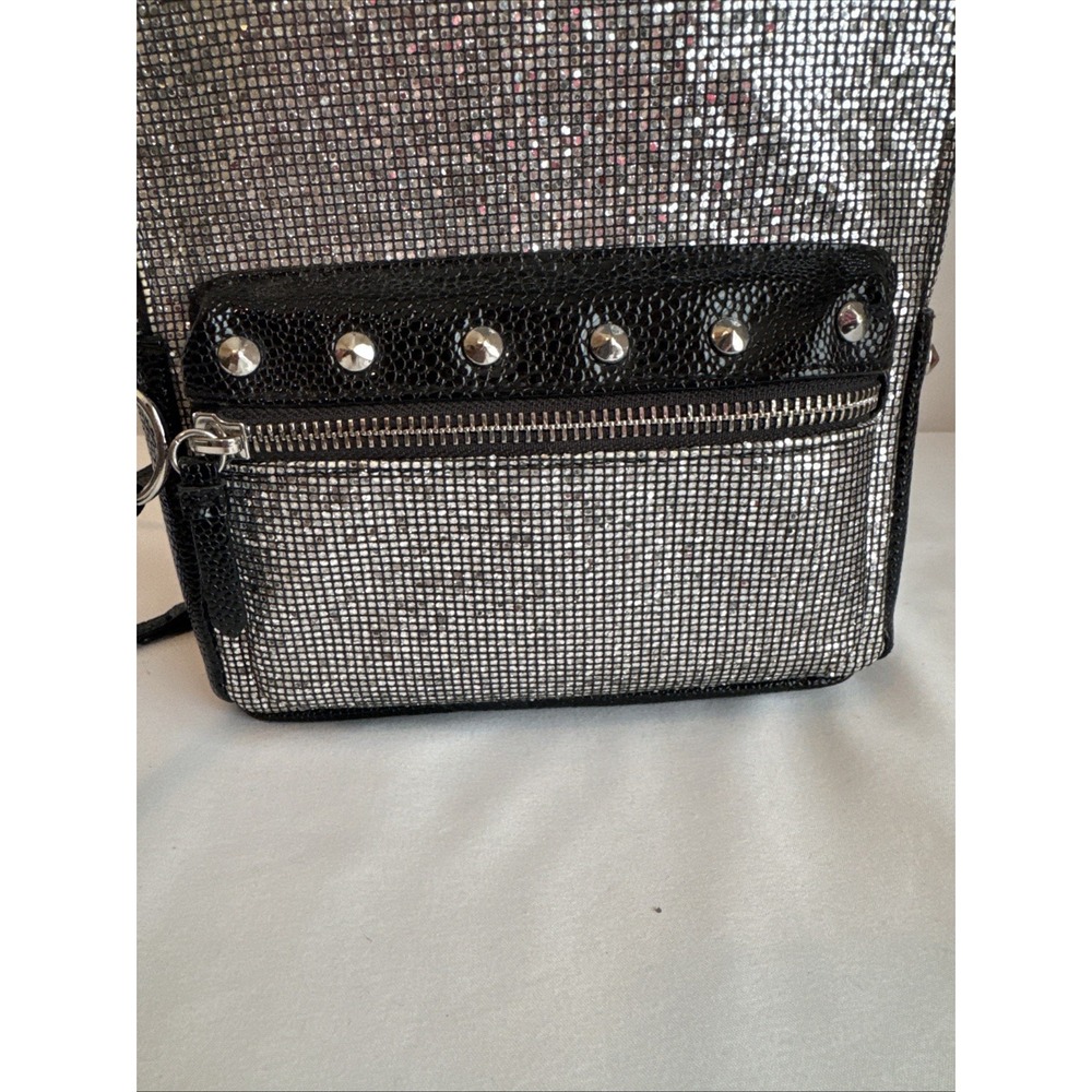 Victorias Secret Silver Sparkle Small City Backpack Purse Bag Studded W/Pockets - Picture 3 of 12